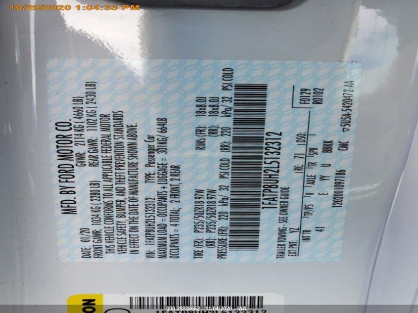FORD MUSTANG 1FATP8UH2L5132312