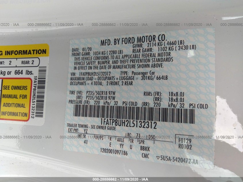 FORD MUSTANG 1FATP8UH2L5132312
