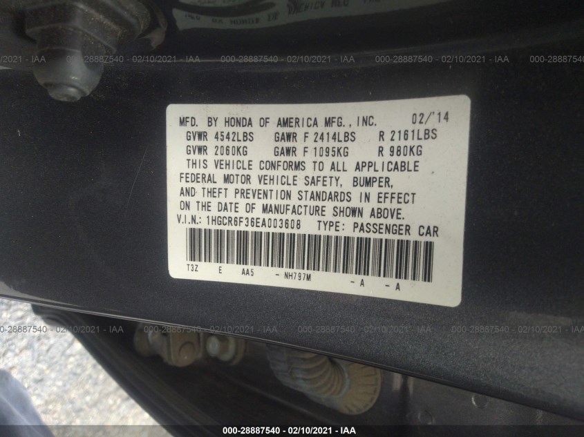 HONDA ACCORD HYBRID 1HGCR6F36EA003608