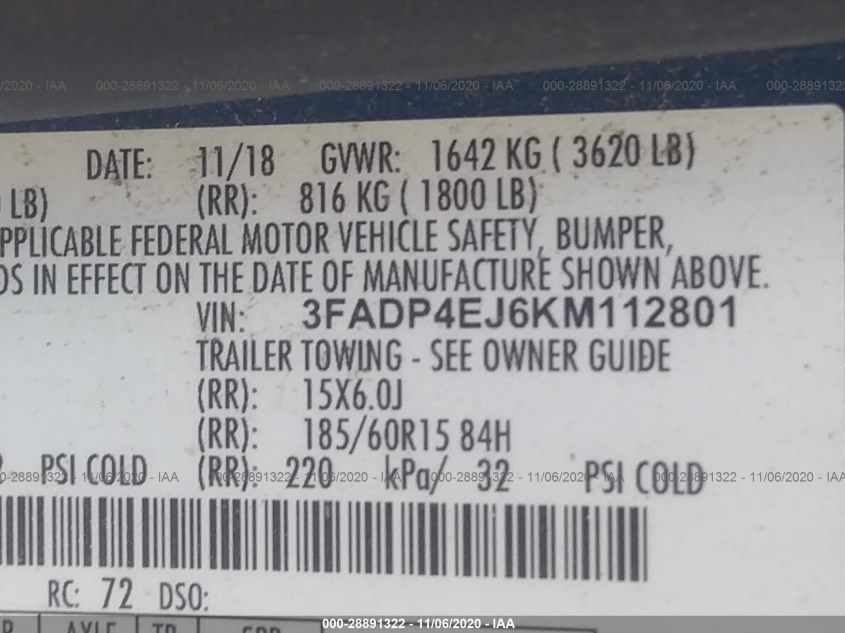 FORD FIESTA 3FADP4EJ6KM112801
