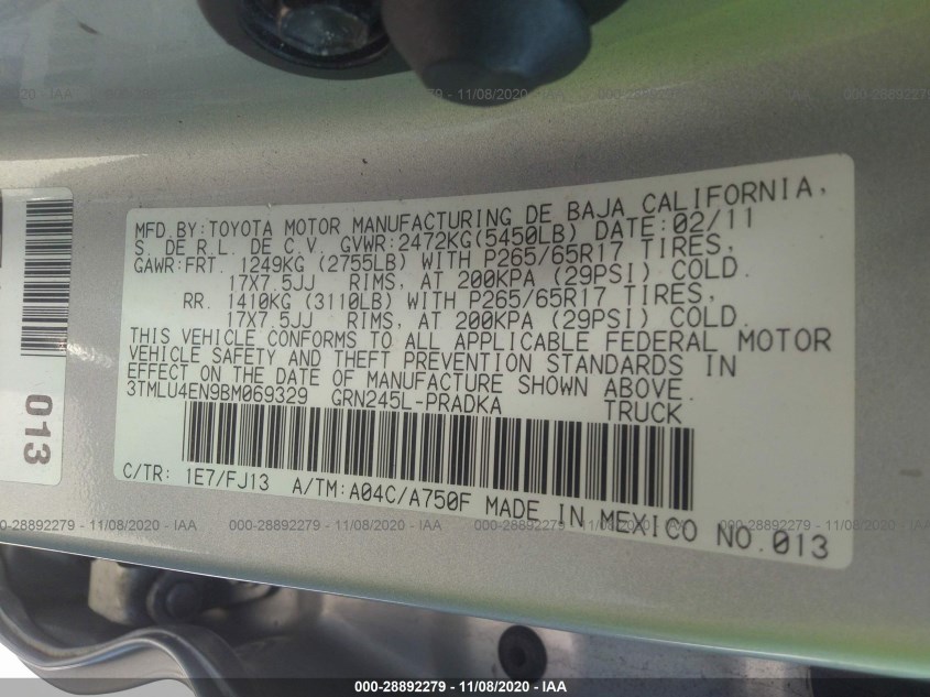 TOYOTA TACOMA 3TMLU4EN9BM069329