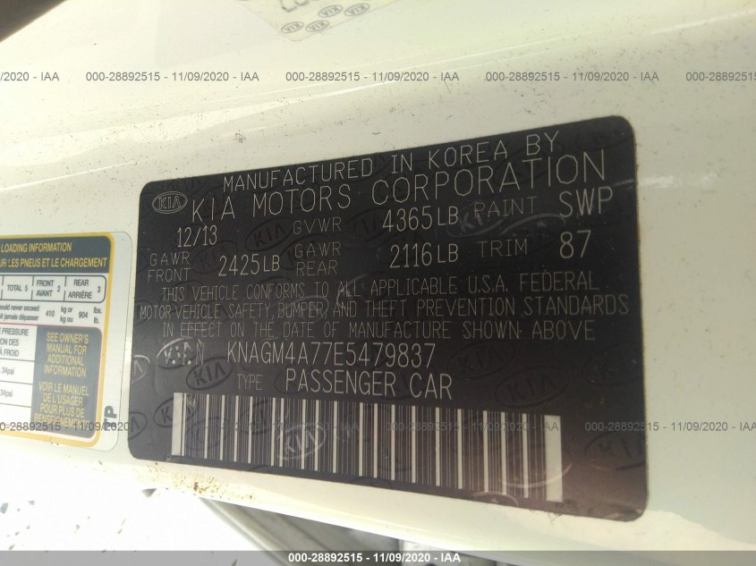KIA OPTIMA KNAGM4A77E5479837