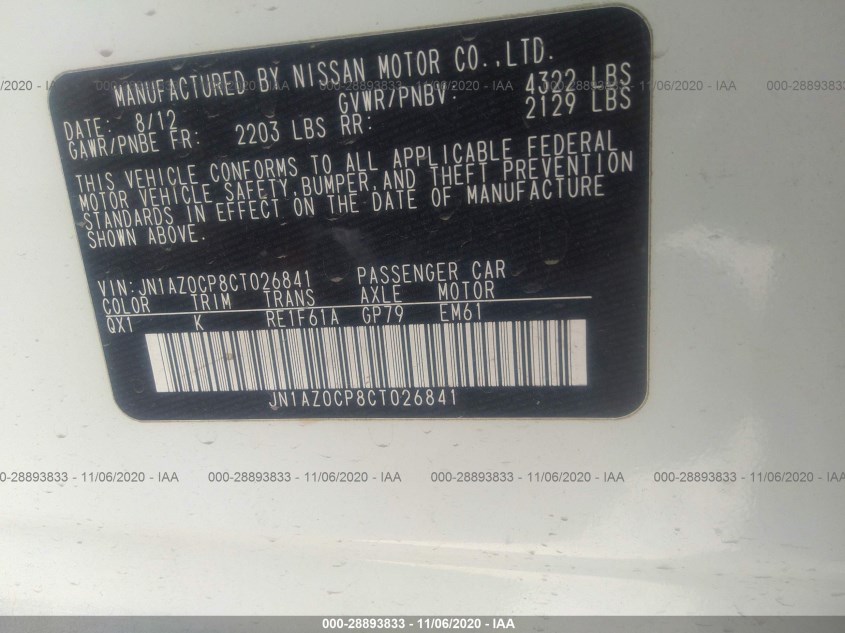 NISSAN LEAF JN1AZ0CP8CT026841