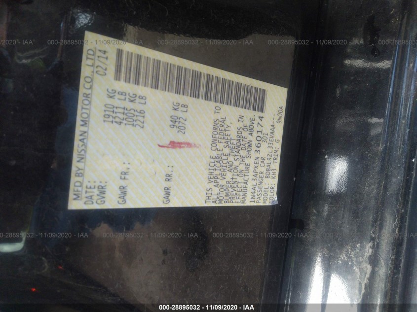 NISSAN ALTIMA 1N4AL3APXEN360174