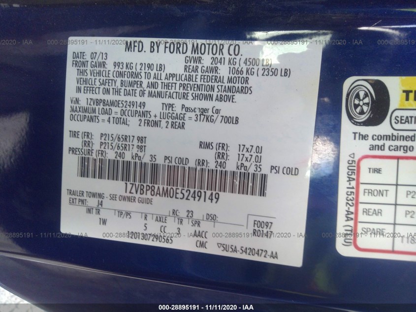 FORD MUSTANG 1ZVBP8AM0E5249149