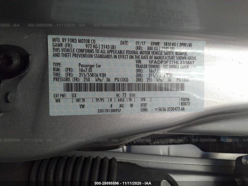 FORD FOCUS 1FADP3F27HL231887