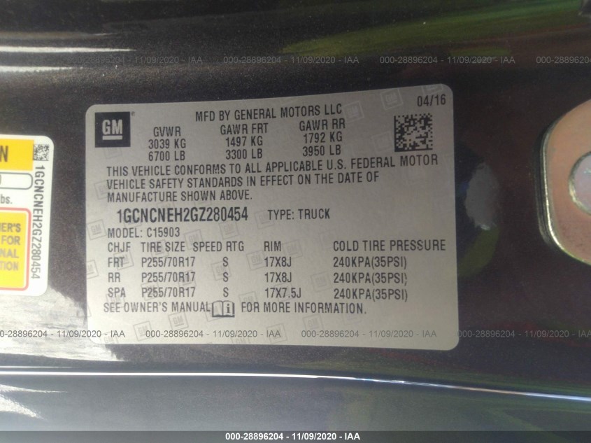 CHEVROLET SILVERADO 1500 1GCNCNEH2GZ280454
