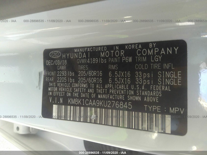 HYUNDAI KONA KM8K1CAA9KU276845