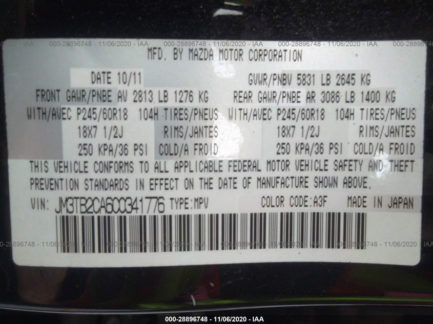 MAZDA CX-9 JM3TB2CA6C0341776