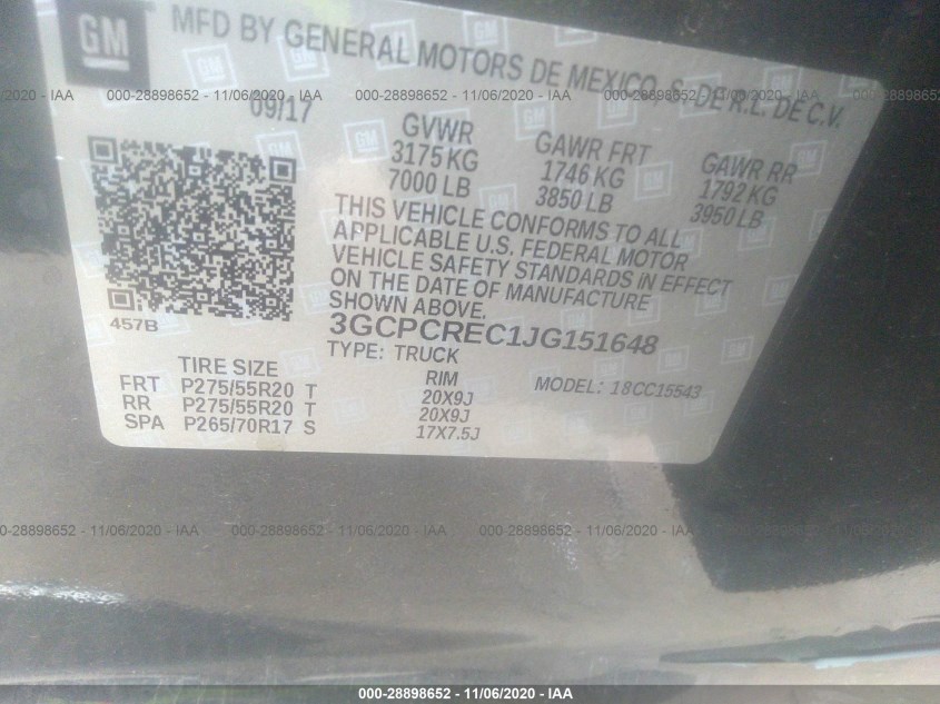 CHEVROLET SILVERADO 1500 3GCPCREC1JG151648