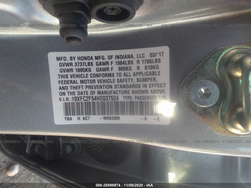 HONDA CIVIC SEDAN 19XFC2F54HE037524