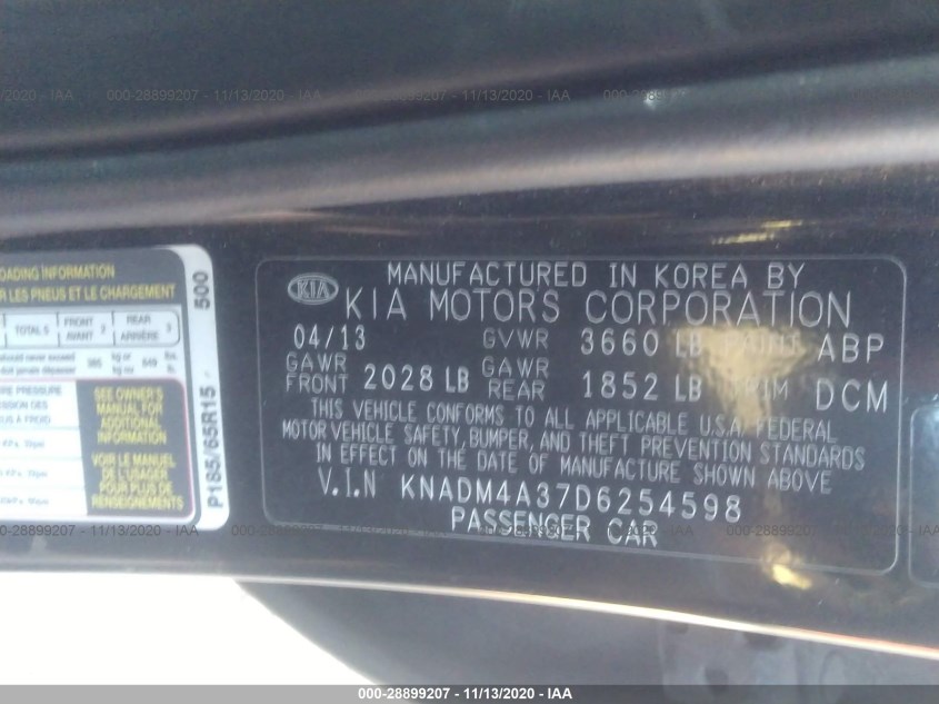 KIA RIO KNADM4A37D6254598