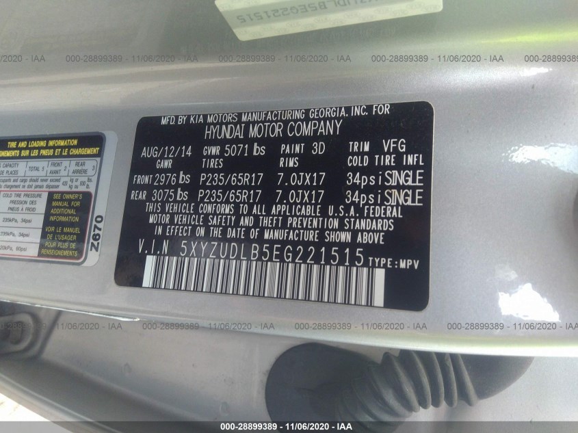 HYUNDAI SANTA FE SPORT 5XYZUDLB5EG221515