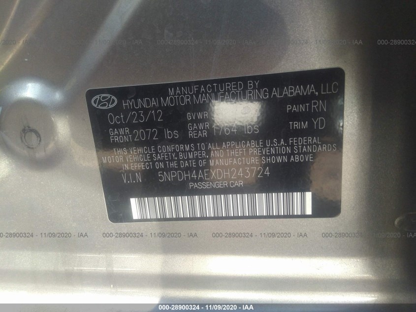 HYUNDAI ELANTRA 5NPDH4AEXDH243724