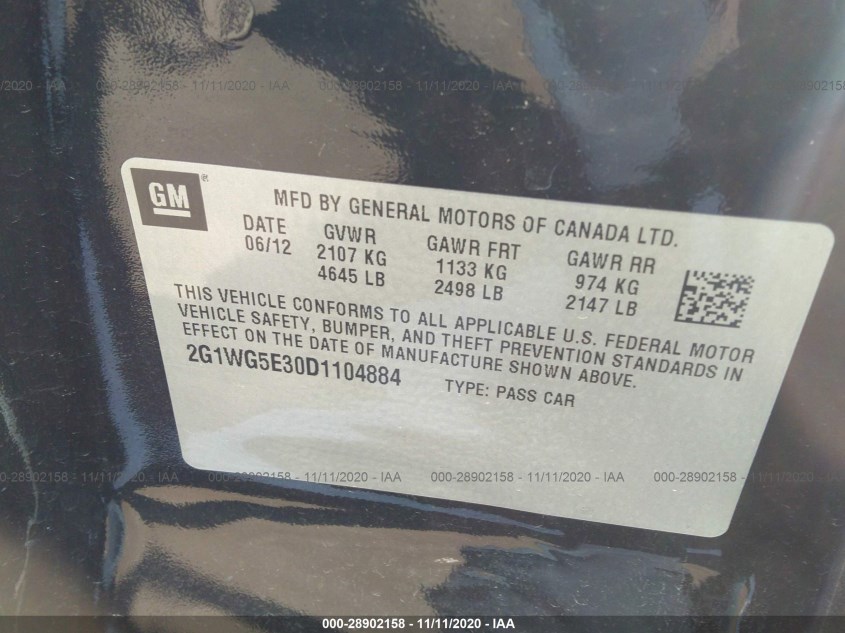 CHEVROLET IMPALA 2G1WG5E30D1104884