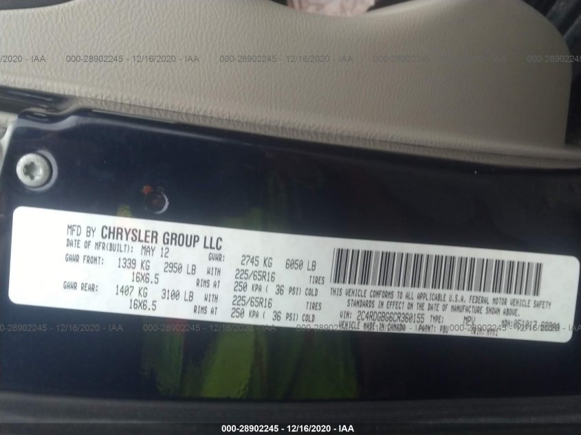 DODGE GRAND CARAVAN 2C4RDGBG6CR360155