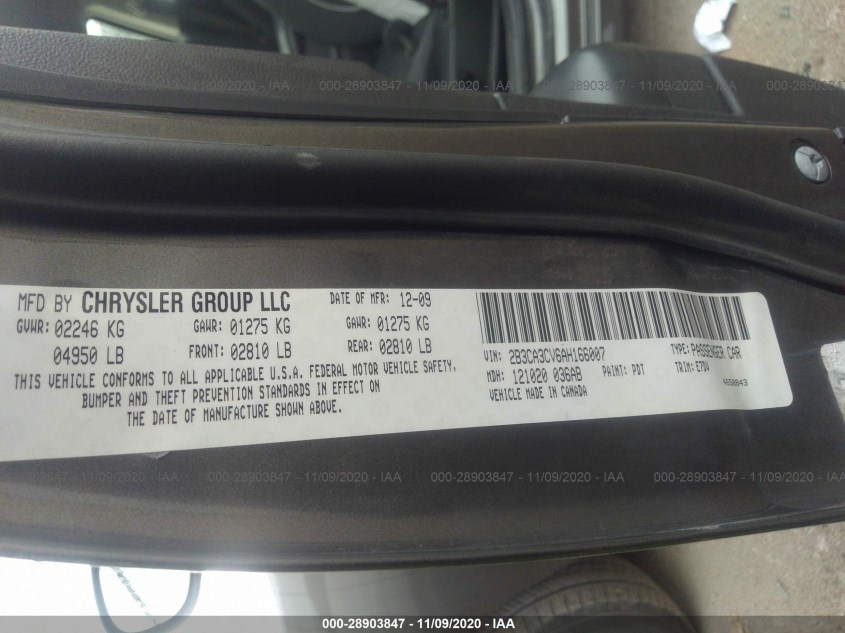DODGE CHARGER 2B3CA3CV6AH166007