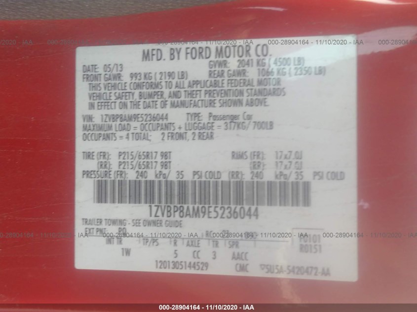 FORD MUSTANG 1ZVBP8AM9E5236044