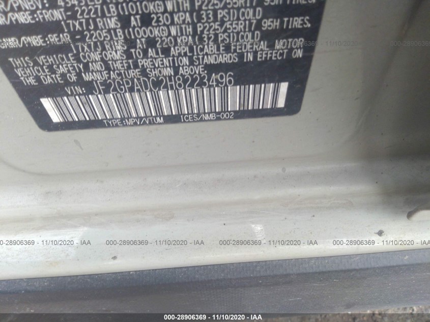SUBARU CROSSTREK JF2GPADC2H8223496