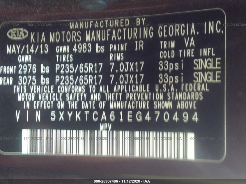 KIA SORENTO 5XYKTCA61EG470494