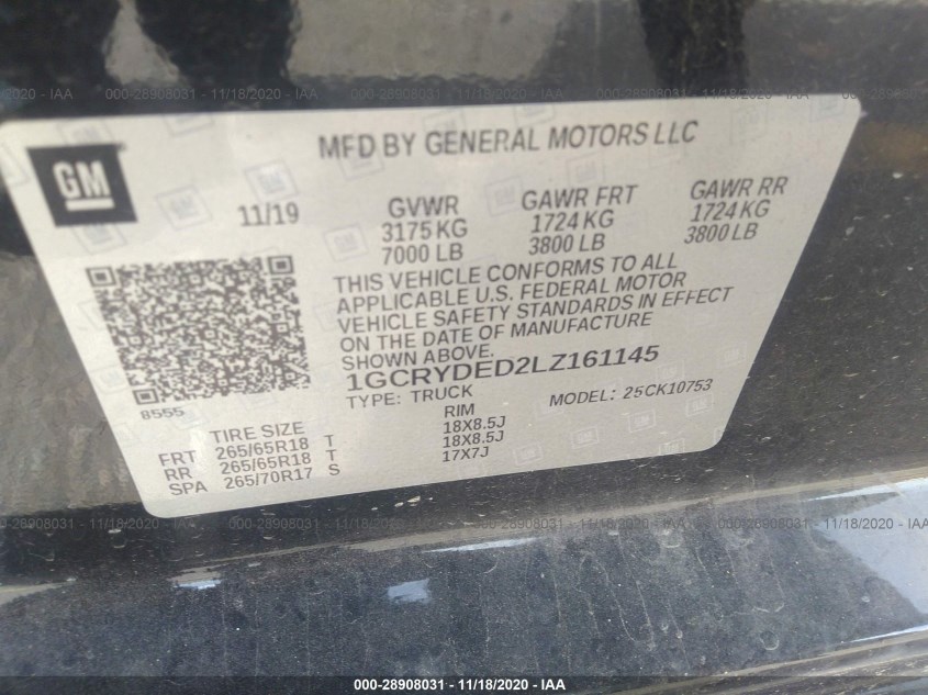 CHEVROLET SILVERADO 1500 1GCRYDED2LZ161145