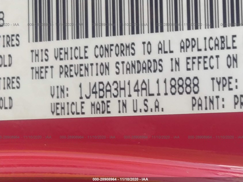 JEEP WRANGLER UNLIMITED 1J4BA3H14AL118888
