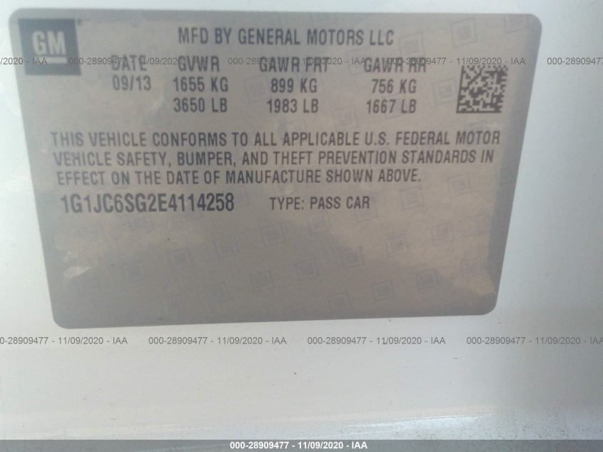 CHEVROLET SONIC 1G1JC6SG2E4114258