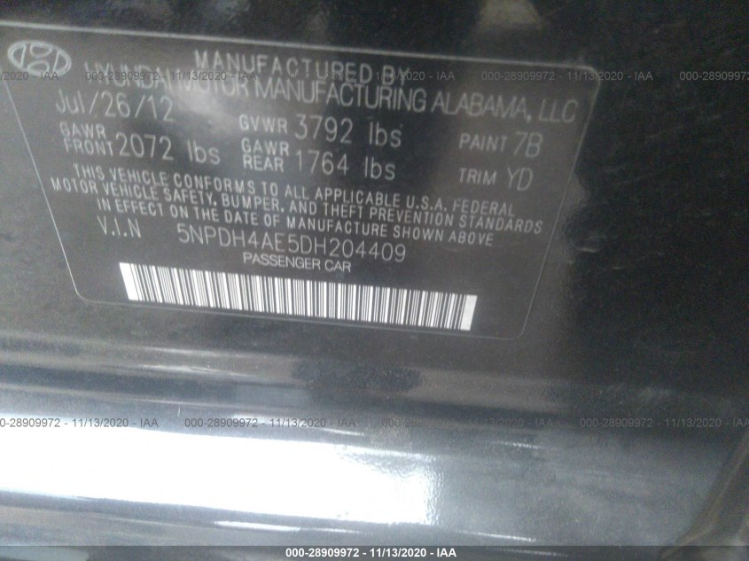 HYUNDAI ELANTRA 5NPDH4AE5DH204409
