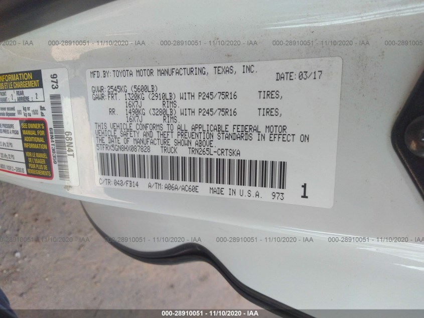 TOYOTA TACOMA 5TFRX5GN8HX087828