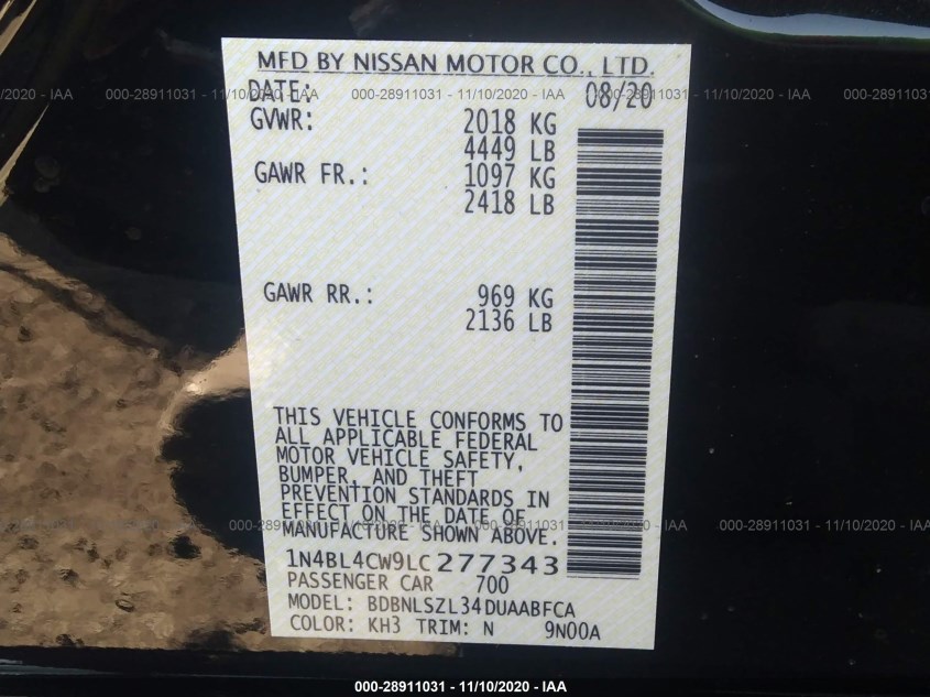 NISSAN ALTIMA 1N4BL4CW9LC277343