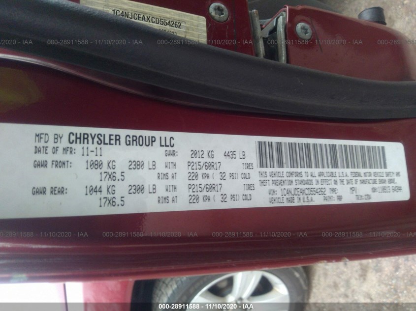 JEEP COMPASS 1C4NJCEAXCD554262