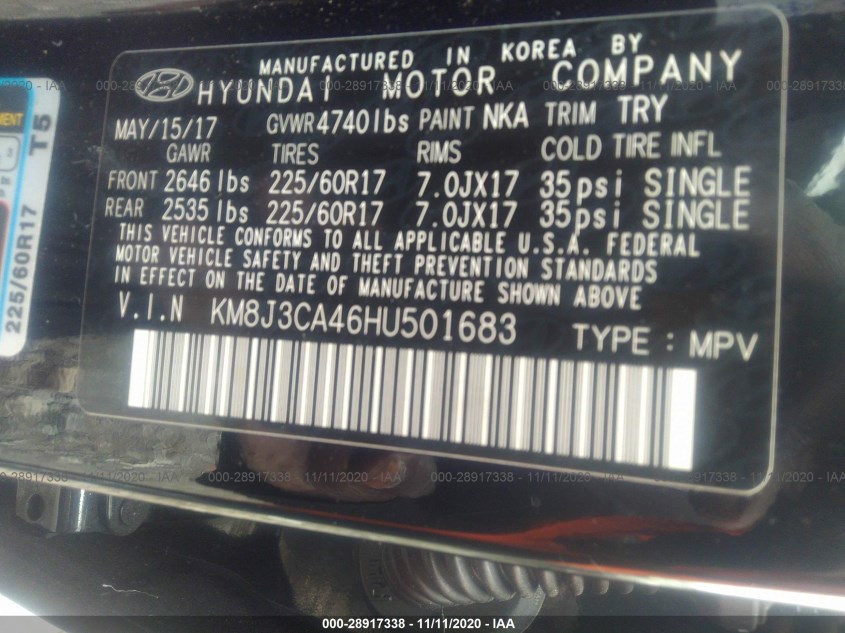 HYUNDAI TUCSON KM8J3CA46HU501683