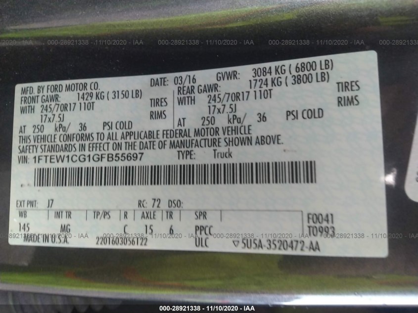 FORD F-150 1FTEW1CG1GFB55697
