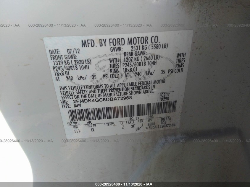 FORD EDGE 2FMDK4GC6DBA72968