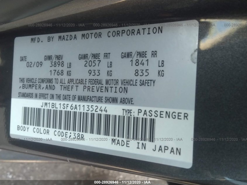 MAZDA MAZDA3 JM1BL1SF6A1135244
