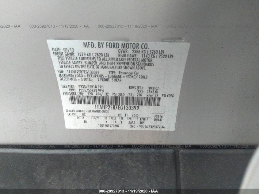 FORD TAURUS 1FAHP2E87EG130399