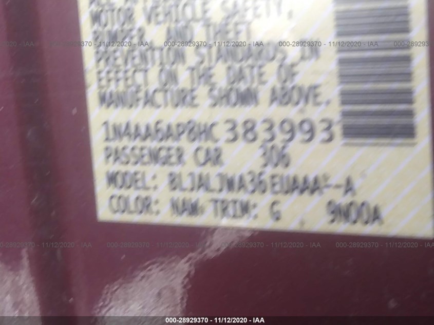 NISSAN MAXIMA 1N4AA6AP8HC383993