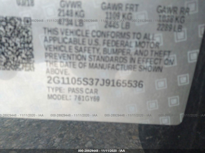 CHEVROLET IMPALA 2G1105S37J9165536
