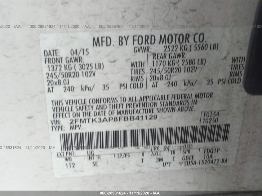 FORD EDGE 2FMTK3AP8FBB41129