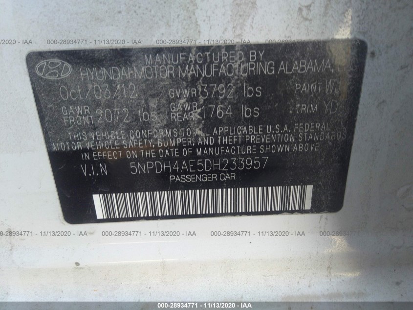 HYUNDAI ELANTRA 5NPDH4AE5DH233957