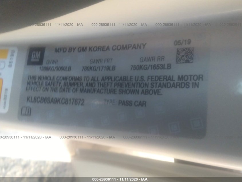 CHEVROLET SPARK KL8CB6SA9KC817672