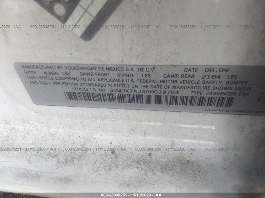 VOLKSWAGEN JETTA SEDAN 3VWJX7AJ3AM019704