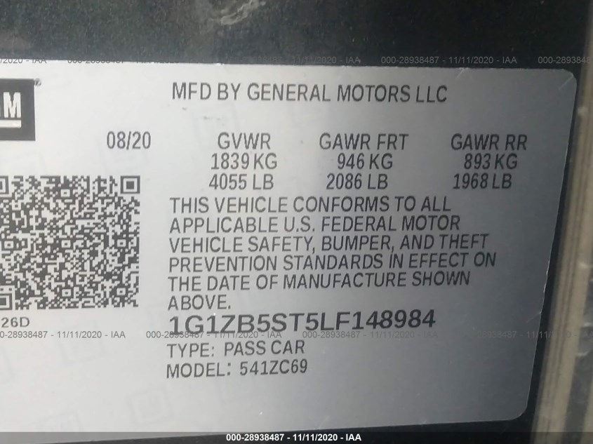 CHEVROLET MALIBU 1G1ZB5ST5LF148984