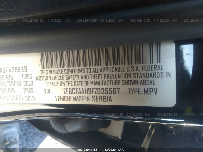 FIAT 500L ZFBCFAAH9FZ035567