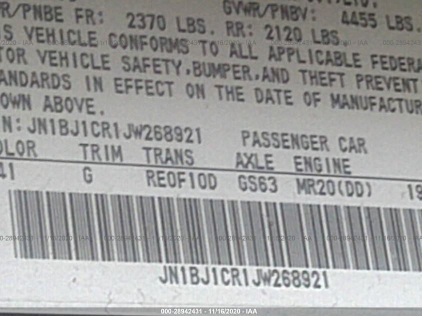NISSAN ROGUE SPORT JN1BJ1CR1JW268921