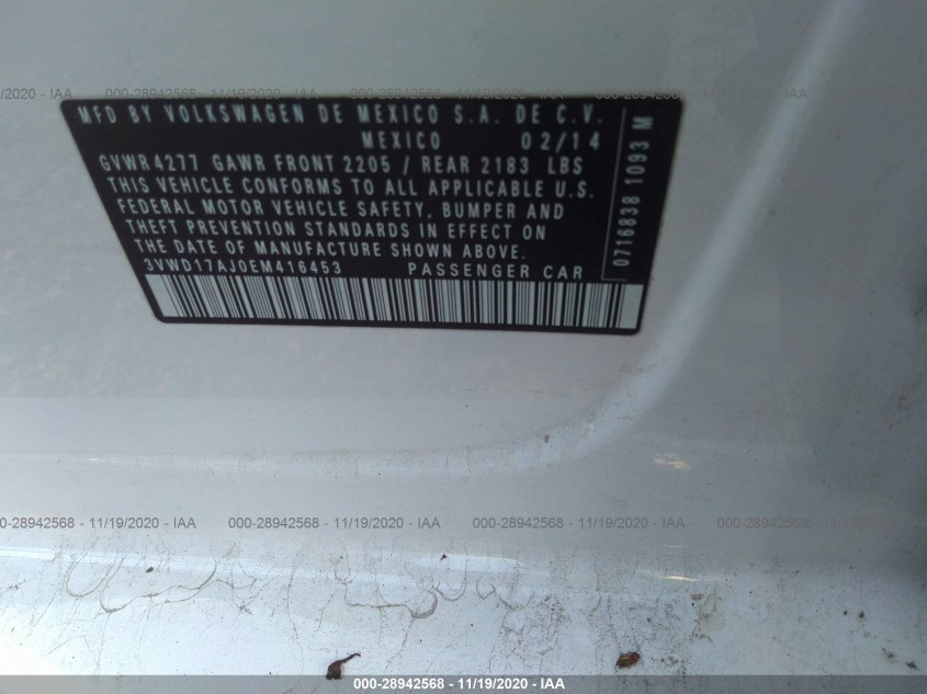 VOLKSWAGEN JETTA SEDAN 3VWD17AJ0EM416453