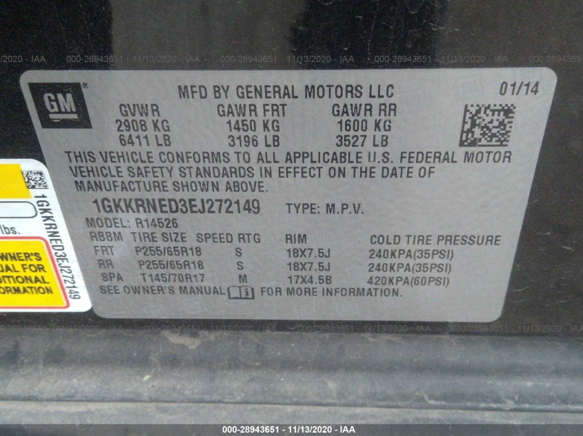 GMC ACADIA 1GKKRNED3EJ272149