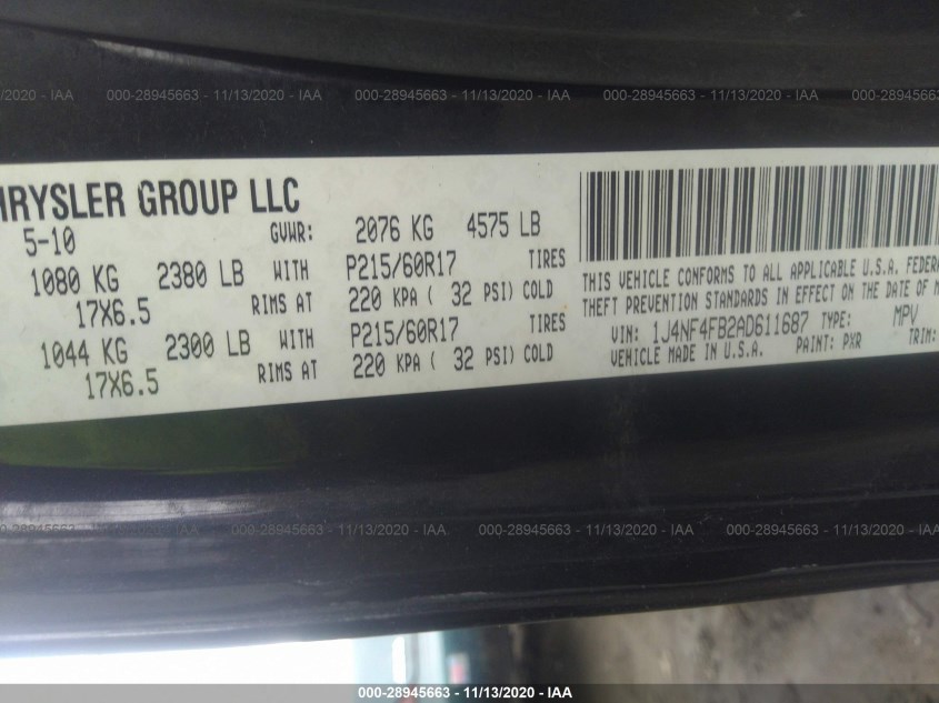 JEEP COMPASS 1J4NF4FB2AD611687