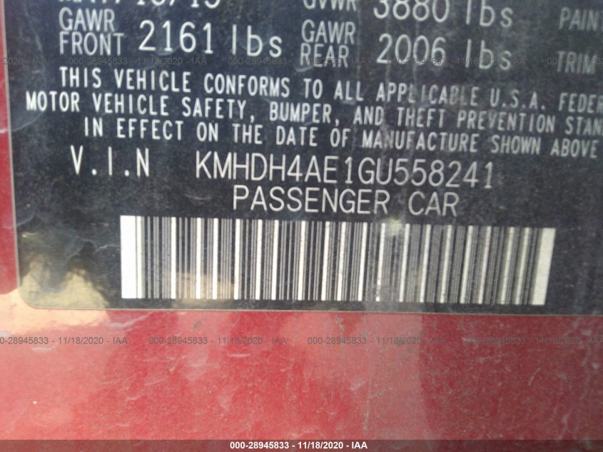 HYUNDAI ELANTRA KMHDH4AE1GU558241