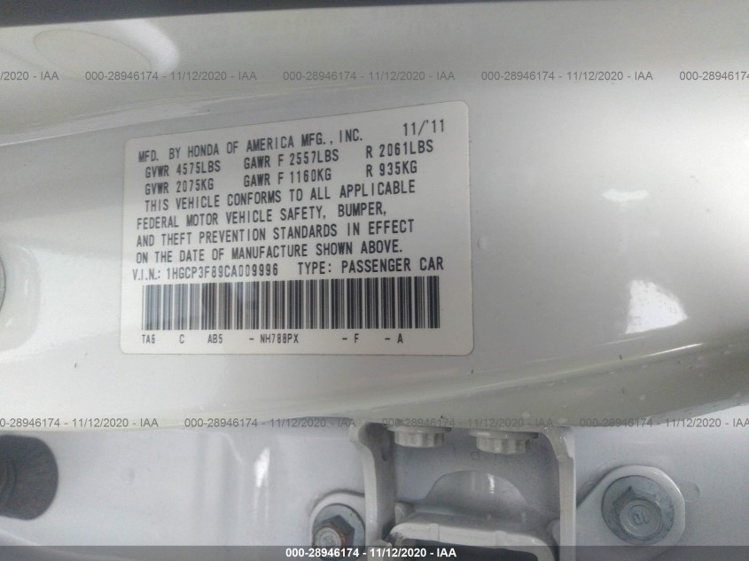 HONDA ACCORD SDN 1HGCP3F89CA009996